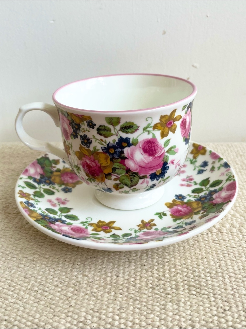Vintage Victoria’s Secret 1990s Fine China Tea Cup And Saucer Sunday Tea Peonies